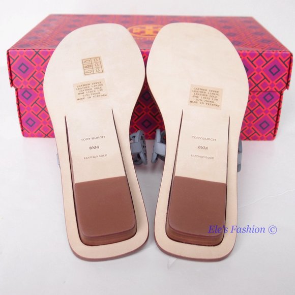 NIB Tory Burch Tiny Miller Logo Leather Thong Sandal Cloud Blue US 8.5 AUTHENTIC - Picture 14 of 16
